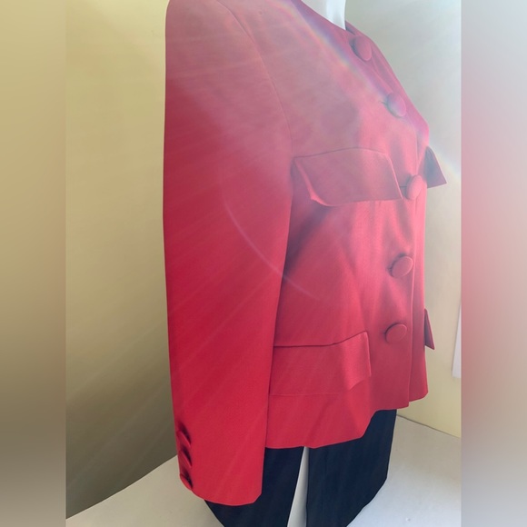 Bright red blazer jacket custom tailored collarless button-down pocket heads L - Picture 7 of 15